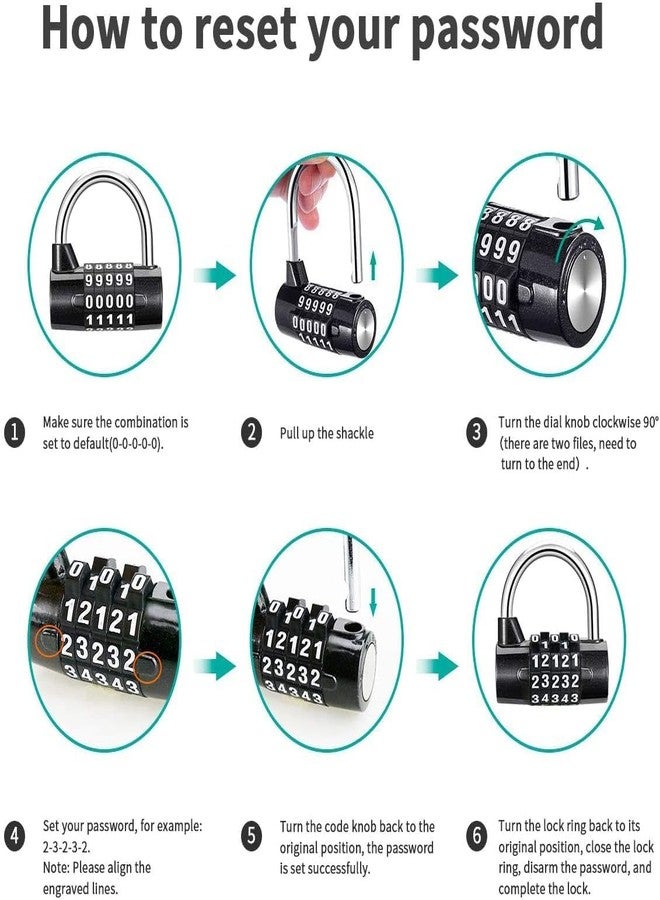 GLIVE (LABEL) 5 Digit Combination Lock Outdoor Waterproof Resettable Number Padlock Set Your Own for Gym, School Locker, Sports, Hasp Cabinet, Fence, Gate, Toolbox (Black) - Image 3
